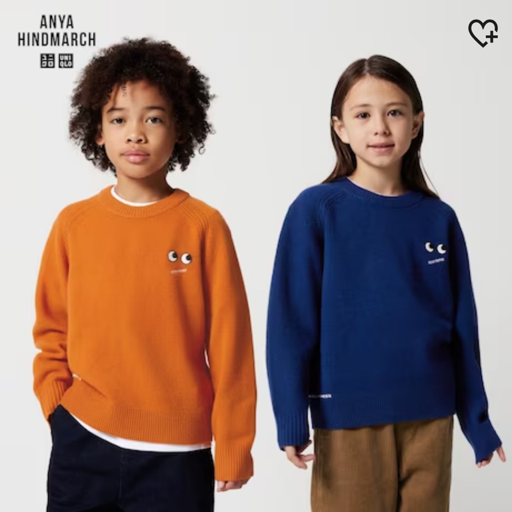 🧿 NWT Anya Hindmarch x Uniqlo Blue Premium Lambswool Crewneck Sweater (11-12) - Picture 2 of 9